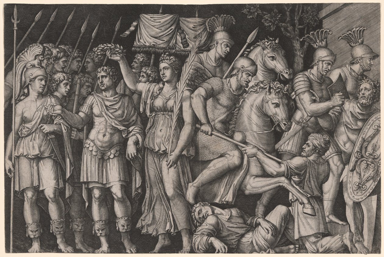 Traianus győzelemmel megkoronázva alkotó: Marcantonio Raimondi