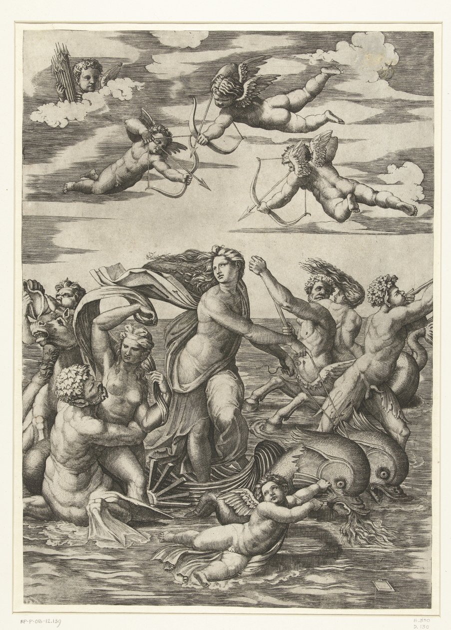 Triomf van Galatea tritonokkal találkozott nereïden in puttiban alkotó: Marcantonio Raimondi