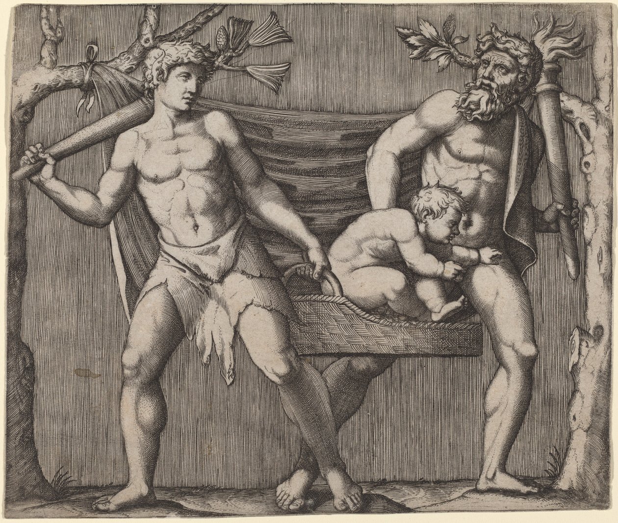 Két faun egy gyermeket cipel alkotó: Marcantonio Raimondi