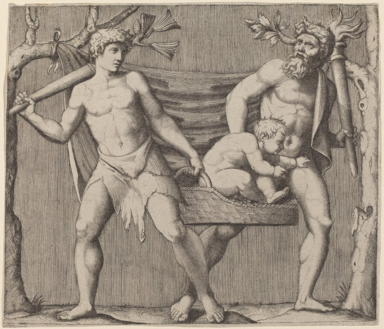 Két faun egy gyermeket cipel alkotó: Marcantonio Raimondi