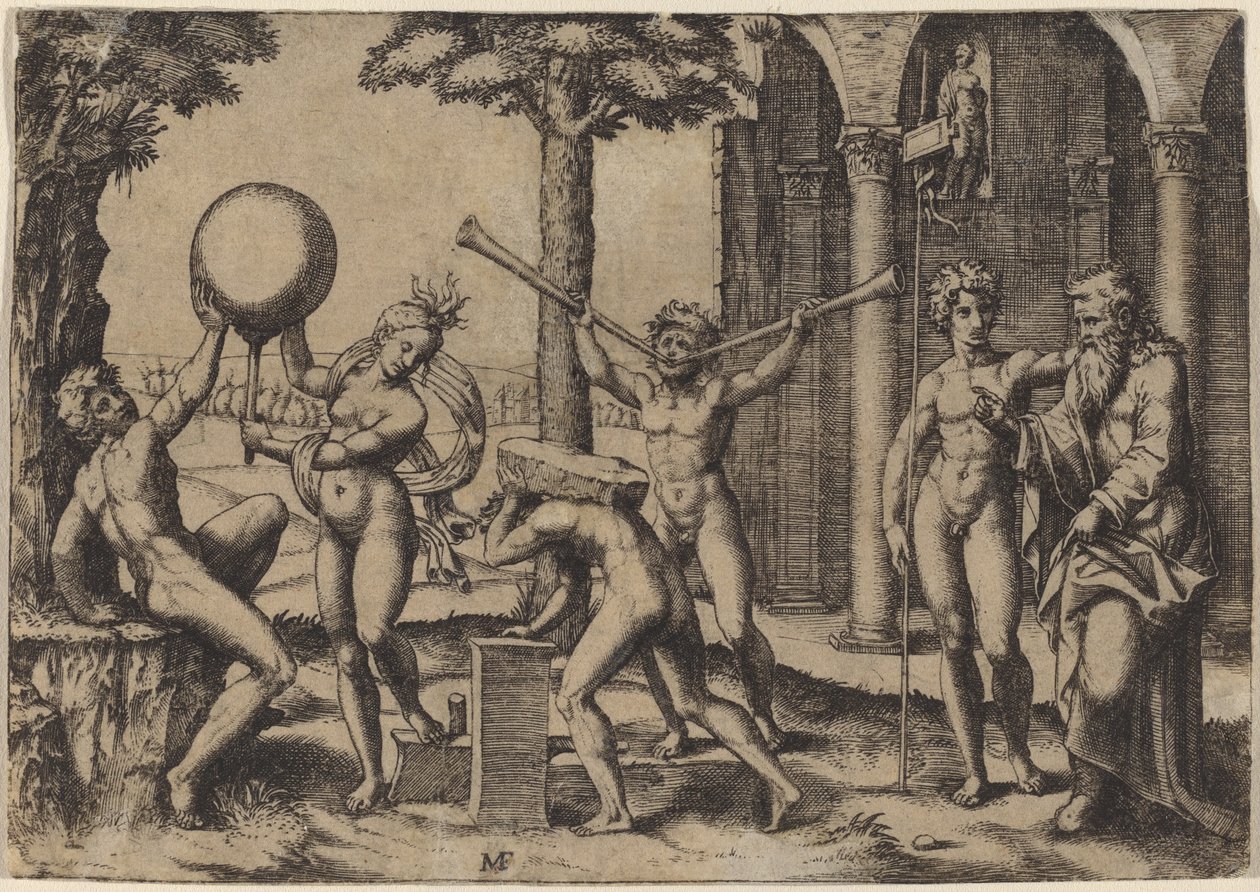 Az ember két trombitával alkotó: Marcantonio Raimondi after Baccio Bandinelli