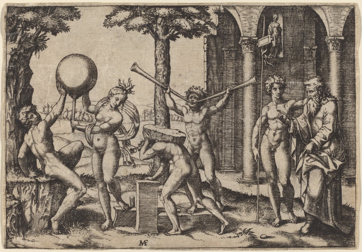 Az ember két trombitával alkotó: Marcantonio Raimondi after Baccio Bandinelli
