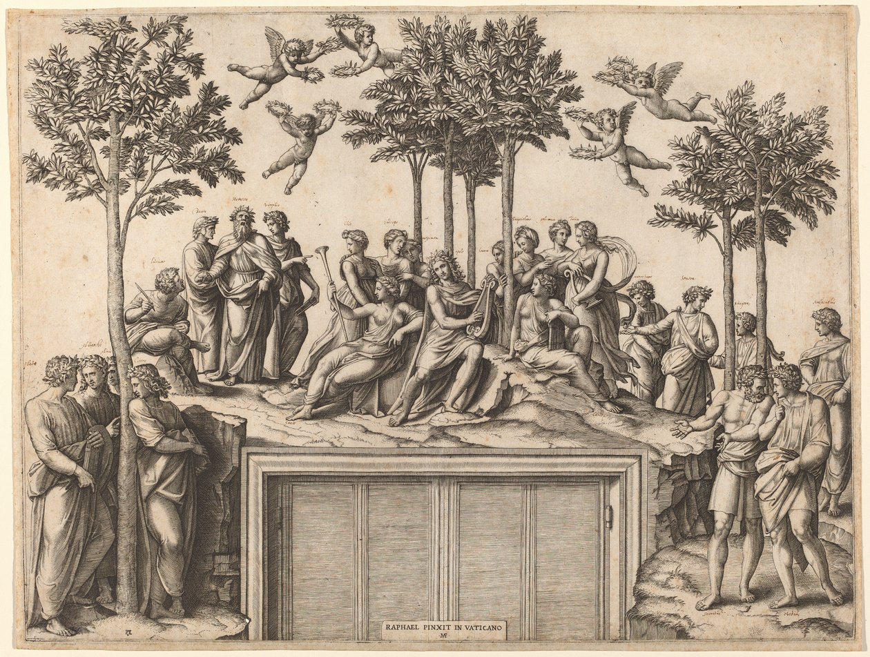 Apollo a Parnassuson alkotó: Marcantonio Raimondi after Raphael