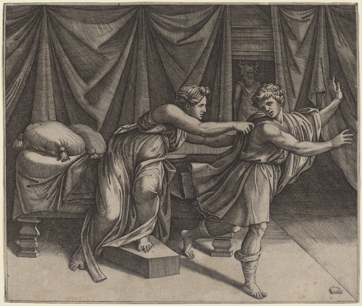 József és Potifár felesége alkotó: Marcantonio Raimondi after Raphael