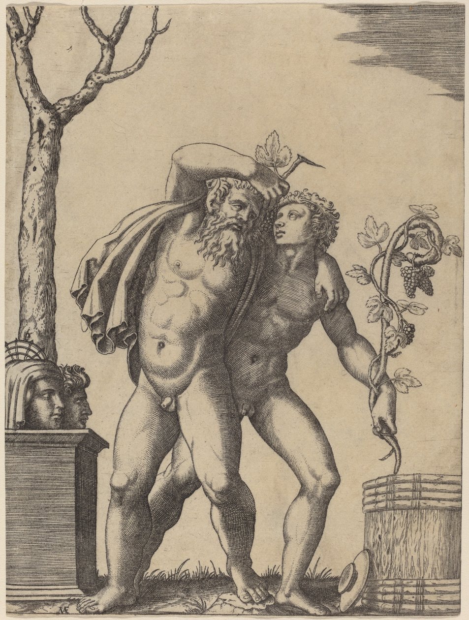 Egy fiatal és egy öreg Bacchant alkotó: Marcantonio Raimondi possibly after Raphael possibly after Giulio Romano