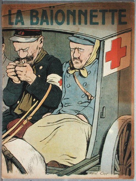 Karikatúra egy mentőautóról, a La Baionnette címlapján, 1917. június 28. alkotó: Marcel Amable O.L. Capy