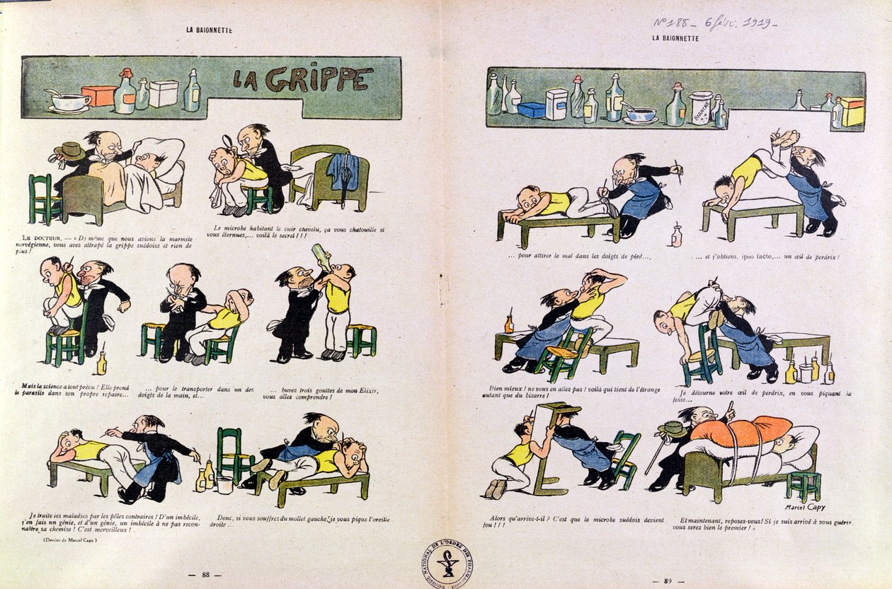A spanyolnátha, a "La Baionnette"-ből, 1919. február 6. alkotó: Marcel Amable O.L. Capy
