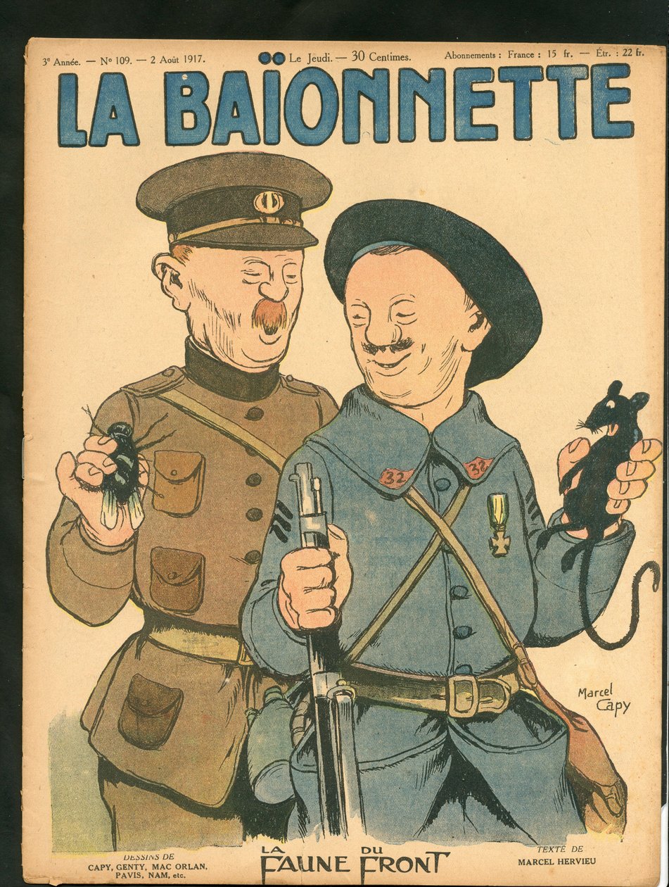 A „La Baionnette” címlapja, színekben szatirikus alkotó: Marcel Amable O.L. Capy