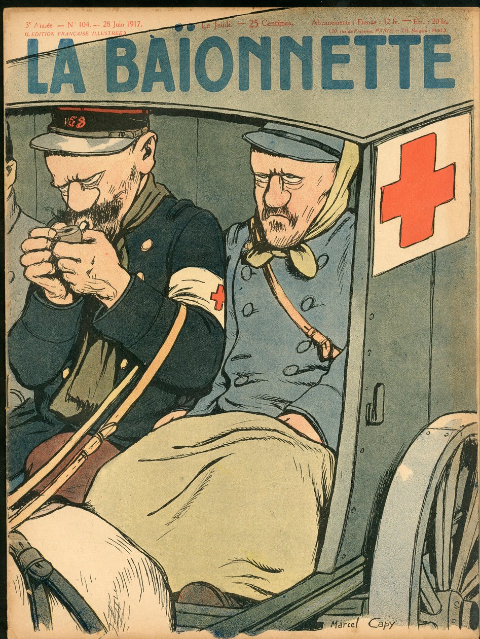 A „La Baionnette” címlapja, színekben szatirikus alkotó: Marcel Amable O.L. Capy