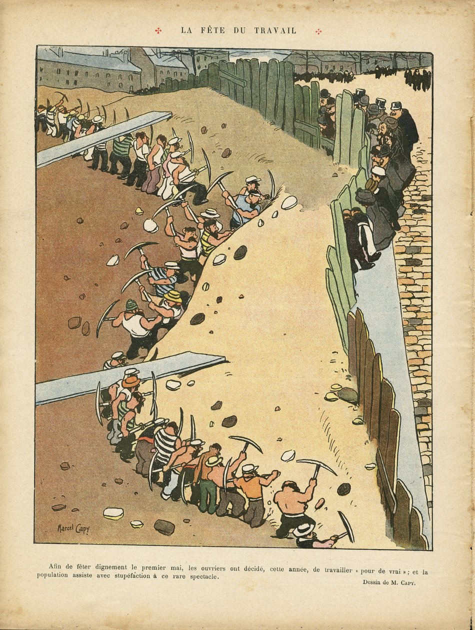 Illusztráció: Marcel Capy (1865-1941) Le Rire, 27/04/27 - Munka ünnepe - Építészet Várostervezés, munka, május 1. - Terrassiers alkotó: Marcel Amable O.L. Capy