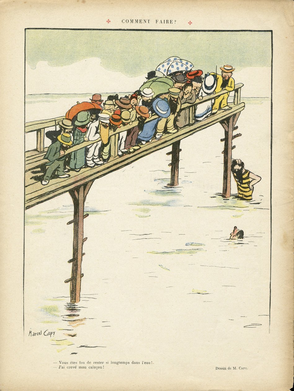 Illusztráció Marcel Capyról (1865-1941) a Le Lire-ben, 2012.08.24. – Hogyan kell csinálni? - szabadidő, építészet várostervezés, tengeri tengeri tengerpart, úszás, úszás, tömeg alkotó: Marcel Amable O.L. Capy