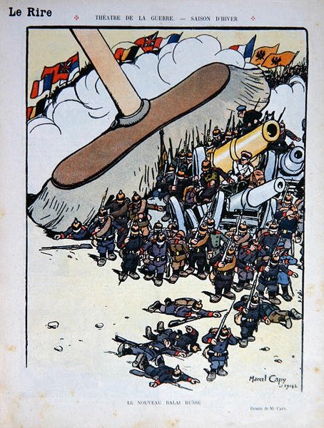 „Az új orosz seprű”, rajzfilm a „Le Rire” magazinból 1914. december 5-én (színes litó) alkotó: Marcel Amable O.L. Capy