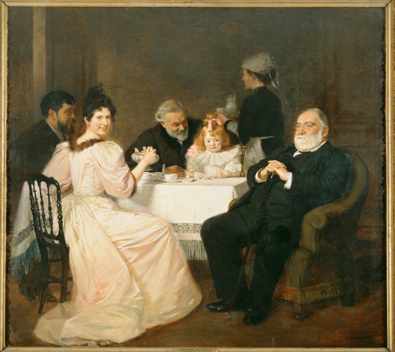 Francisque Sarcey, irodalomkritikus, Adolphe Brisson lányának házában... (festmény, vászon) alkotó: Marcel Andre Baschet