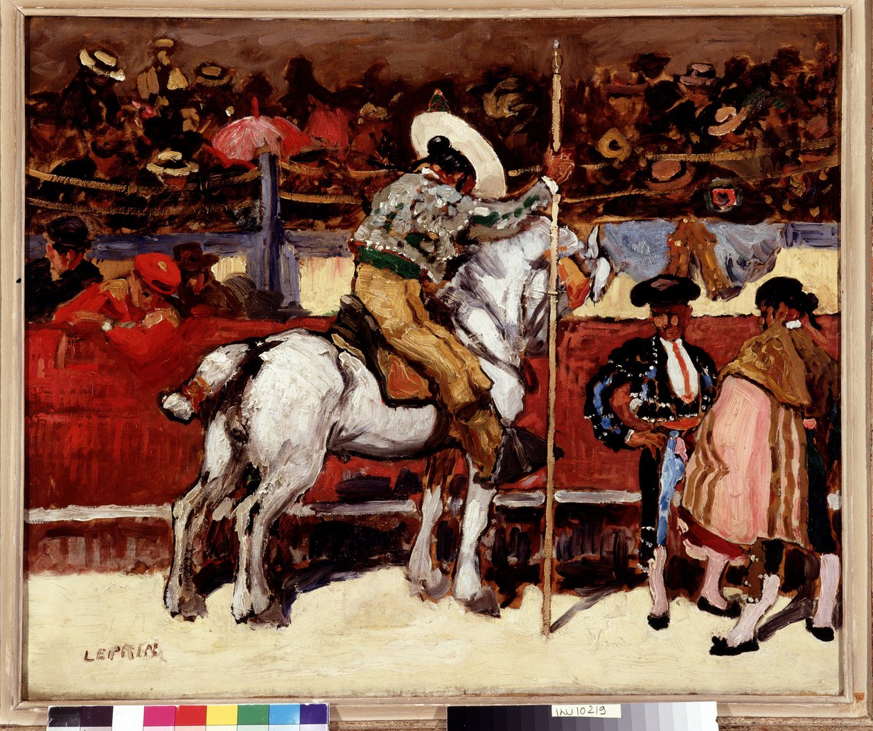 Picador és matador a bikaviadal színterén. Marcel Leprin (1891-1931) festménye Dim. 50x61 cm Kötelező említés: Collection fondation regards de Provence, Marseille alkotó: Marcel Leprin