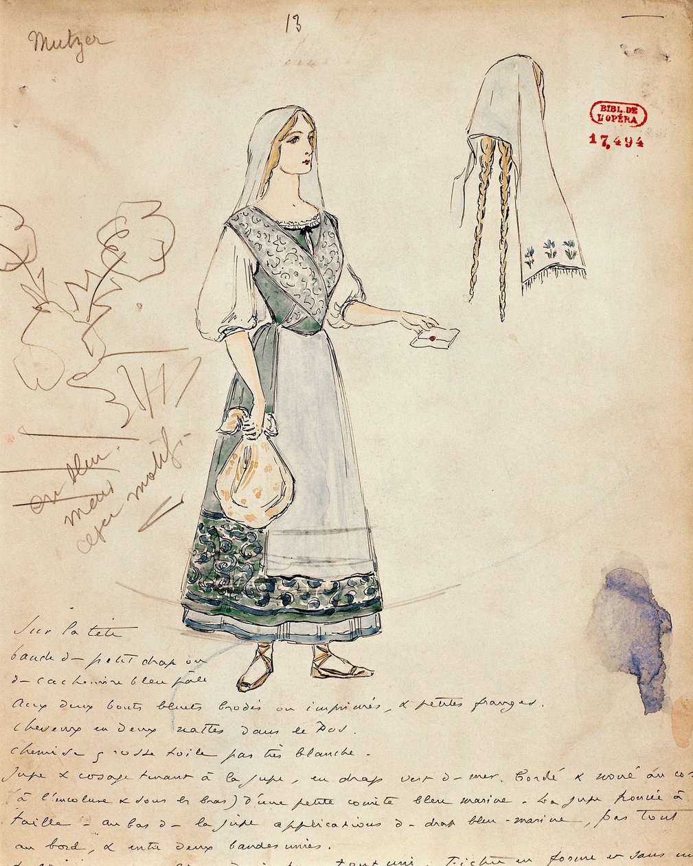 Franciaország, Párizs, Georges Bizet Michaela jelmezvázlata Carmen számára alkotó: Marcel Multzer