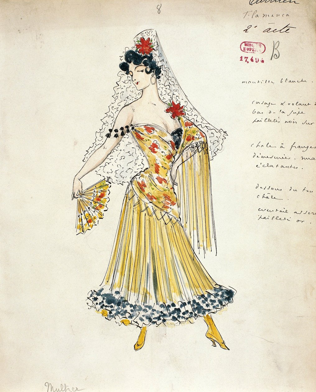 Franciaország, Párizs, Georges Bizet flamenco táncosok jelmezvázlata Carmen számára alkotó: Marcel Multzer