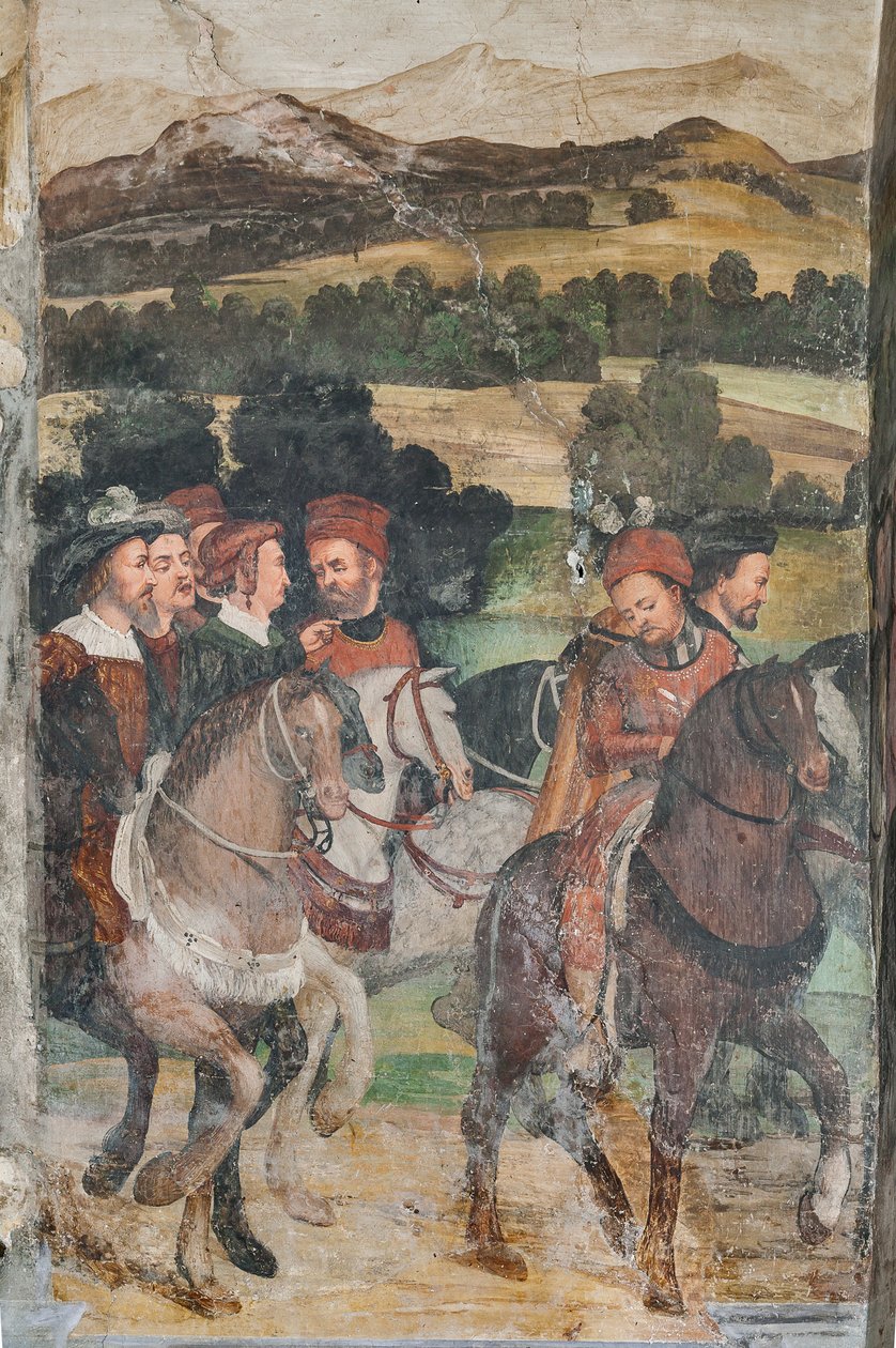Részlet a dán I. Keresztény Bartolomeo Colleoninál, a Becsületcsarnokban tett látogatásáról alkotó: Marcello or Romani Girolamo (Romanino) (c.1485 c.1566) (attr.to) Fogolino