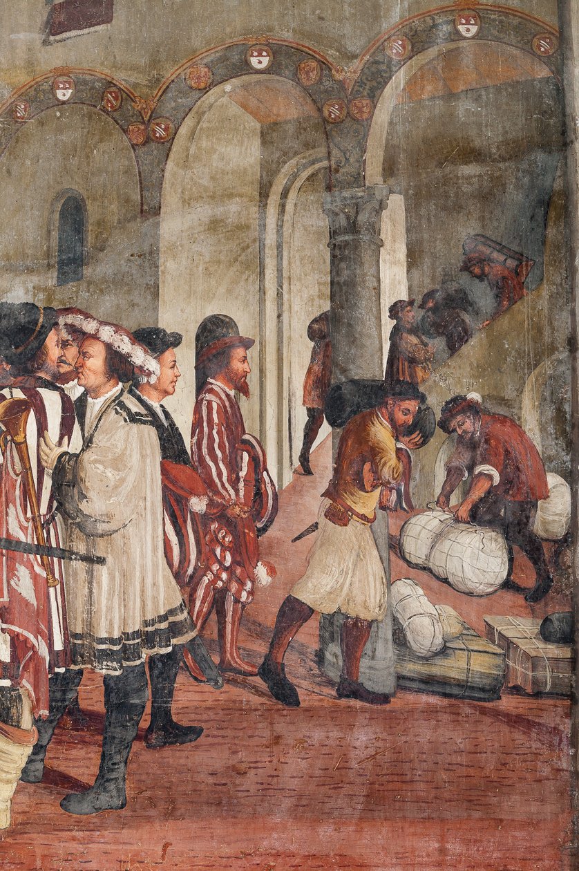 Vadászjelenet, I. Keresztény dán Bartolomeo Colleoninál tett látogatásának részlete, a Becsületcsarnok alkotó: Marcello or Romani Girolamo (Romanino) (c.1485 c.1566) (attr.to) Fogolino