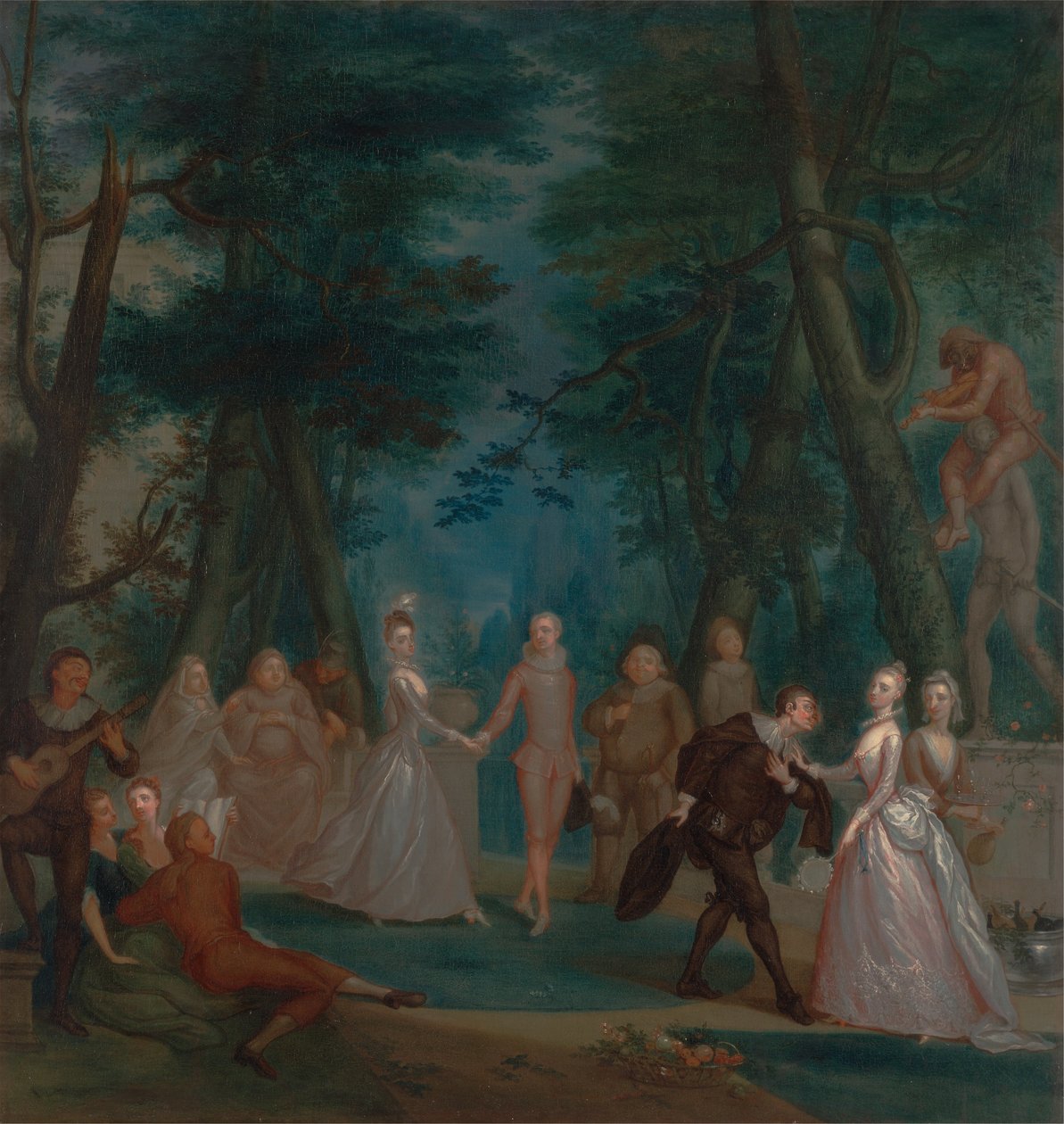 Jelenet egy parkban, a Commedia dellArte figuráival alkotó: Marcellus Laroon the Younger