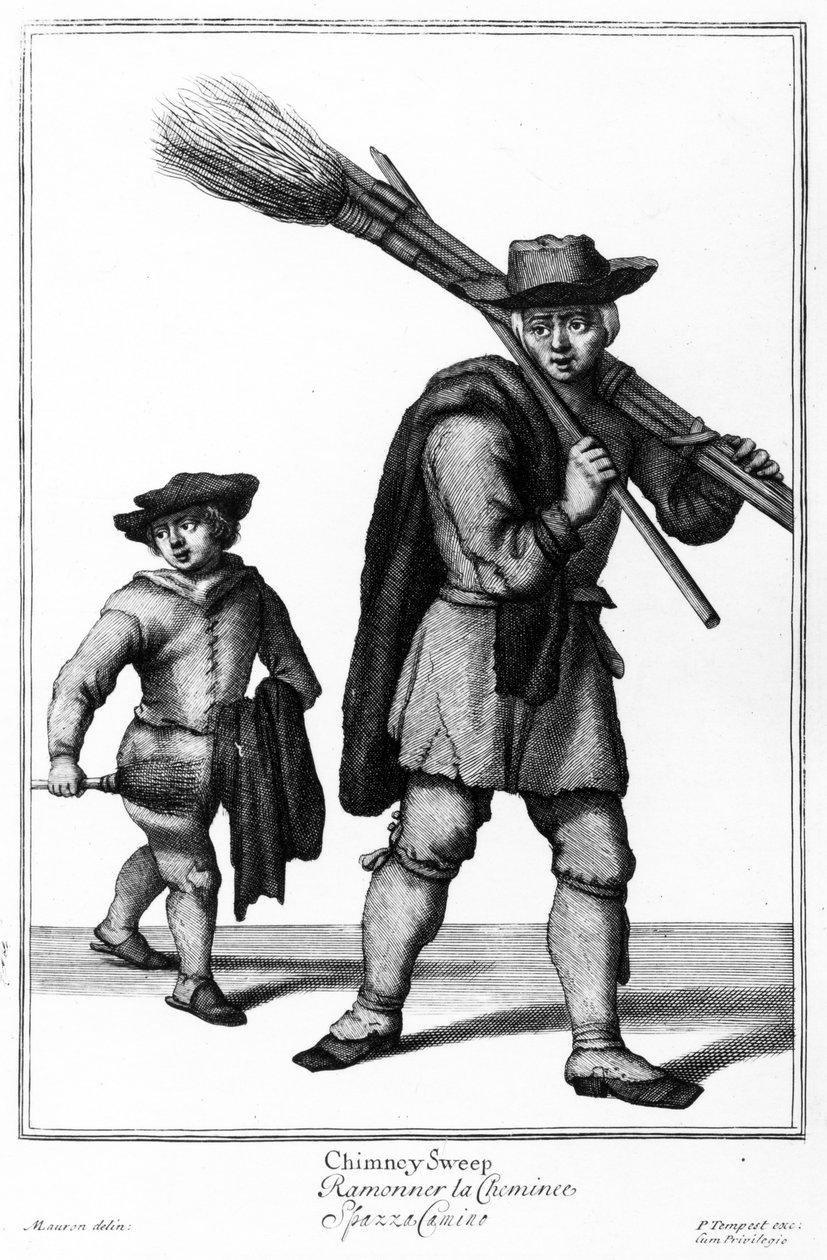 Kéményseprő, Pierce Tempest „The Cryes of London” illusztrációja, megjelent 1688 körül alkotó: Marcellus or Marcel Lauron