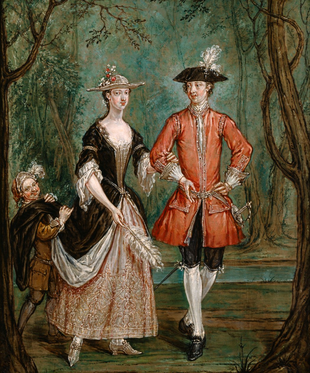 "Hölgy és úriember lappal", c1750-c1755 alkotó: Marcellus Laroon the Younger