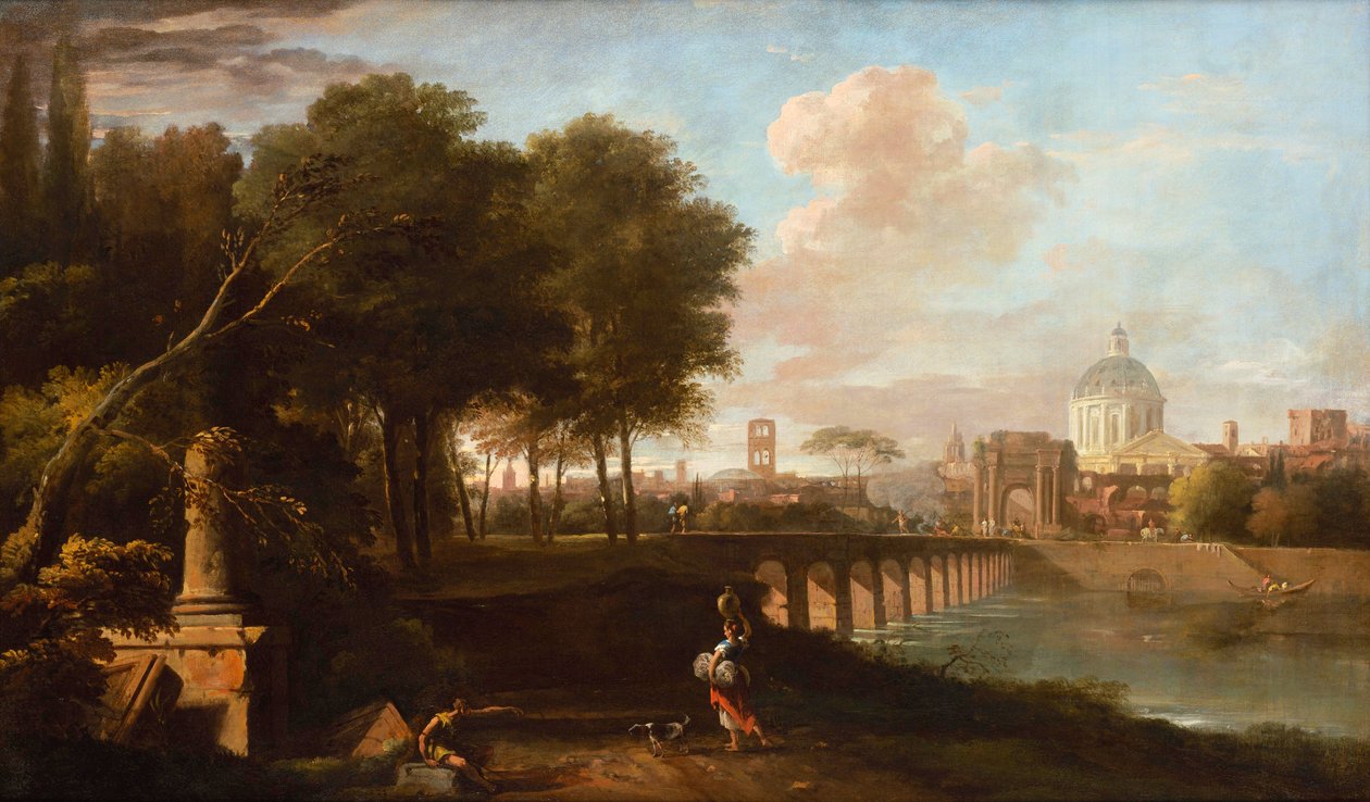 Klasszikus táj, a King Charles Court Wren-kupolájával, Greenwich Kórház (ma Royal Naval College, Greenwich), 1710 körül alkotó: Marco Ricci