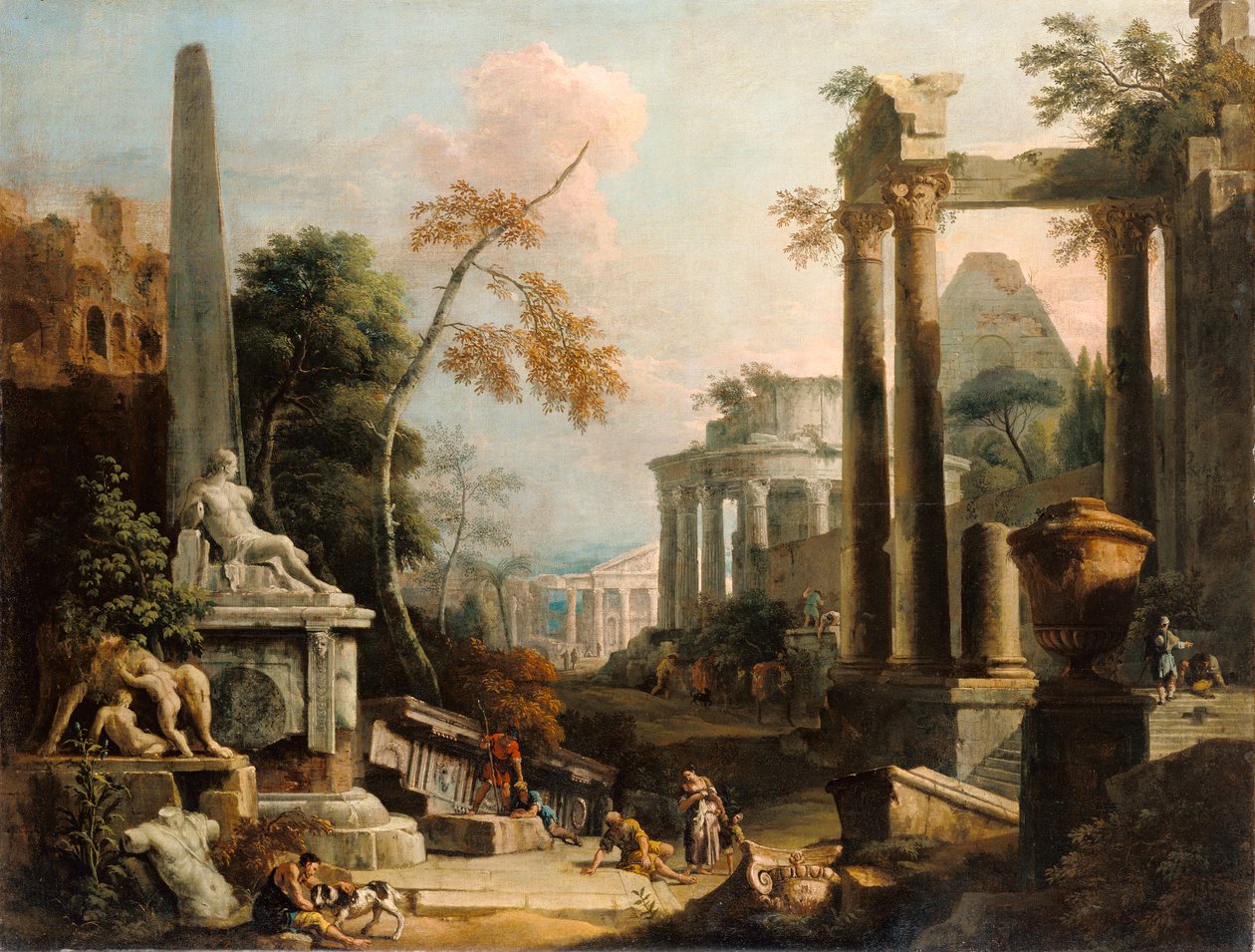 Táj klasszikus romokkal és alakokkal, 1725-30 körül alkotó: Marco Ricci