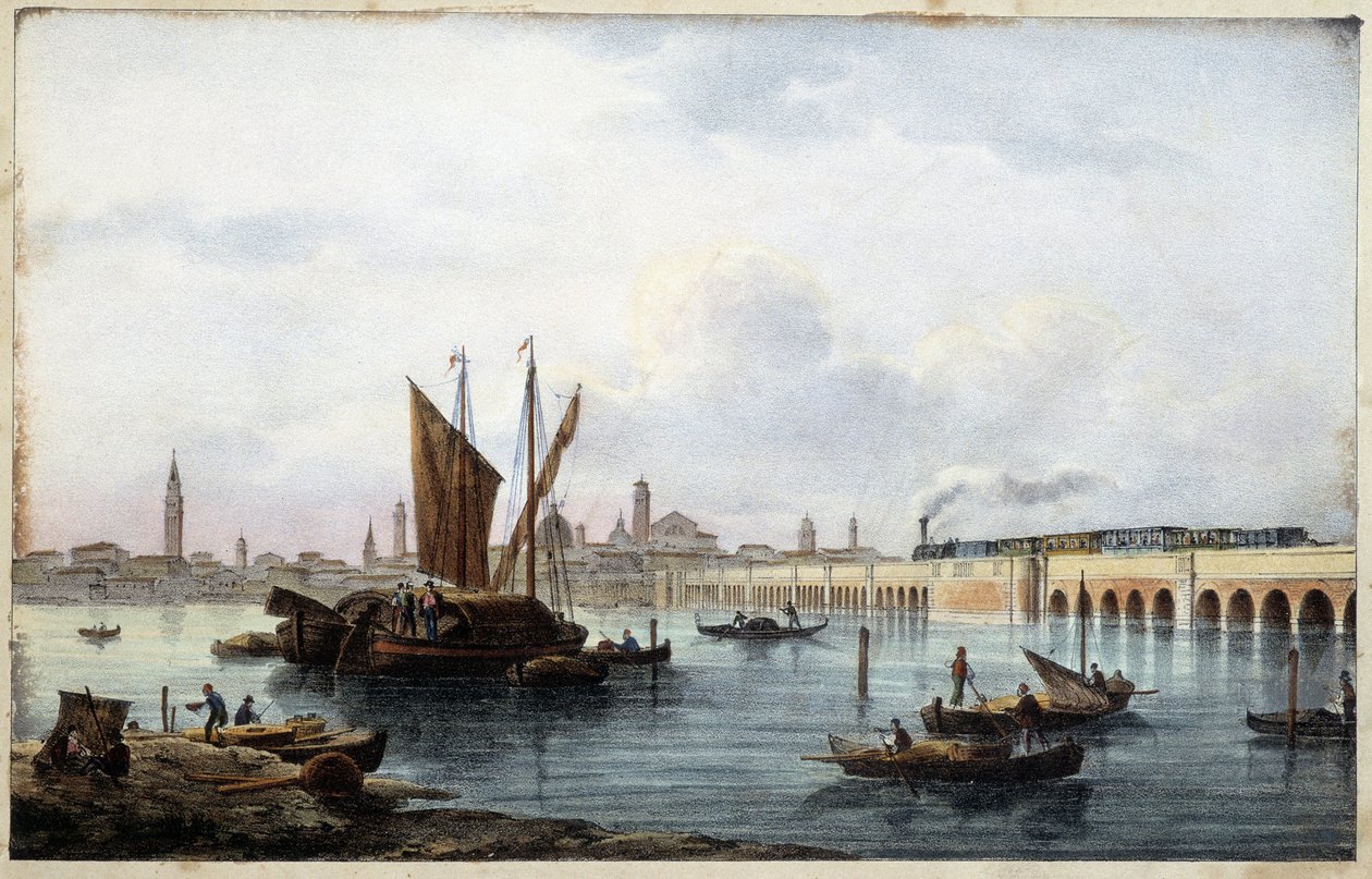A híd a lagúnán a „Velence főbb nézeteinek albumában”” rajzolta Marco Moro, szerk. Gio Brize-Ghel n.d 1840. kb. alkotó: Marco (after) Moro