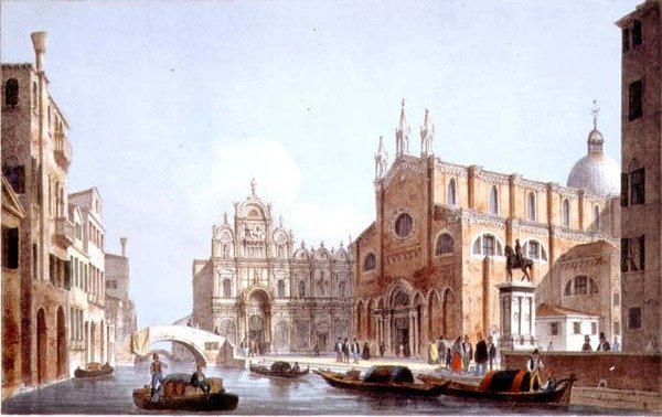 A SS. Giovanni és Paolo és S. Marco templom, Velence, metszet: Brizeghel (litográfia) alkotó: Marco (after) Moro