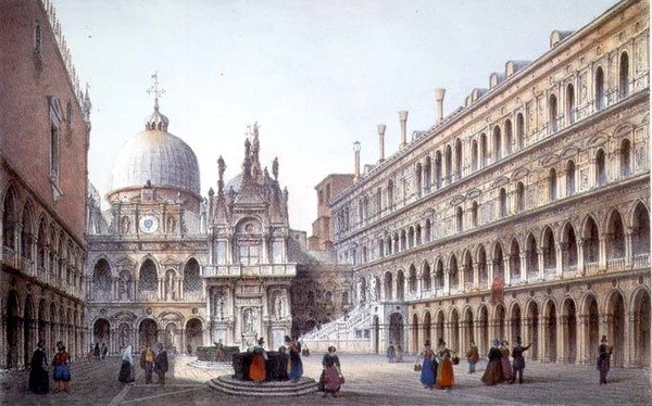 A velencei Palazzo Ducale udvara, Brizeghel metszete (litho) alkotó: Marco (after) Moro