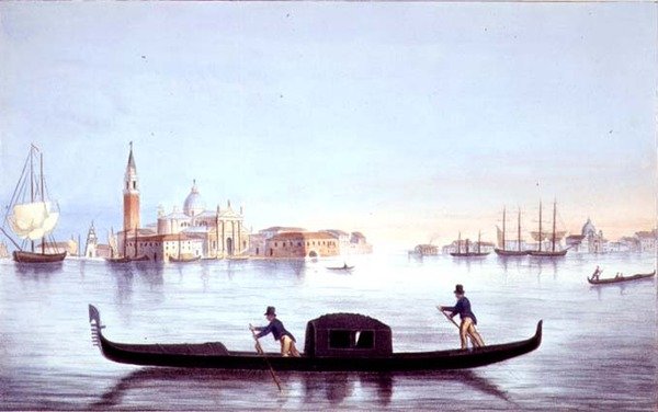 Velencei gondola, vésett Brizeghel (litho) alkotó: Marco (after) Moro