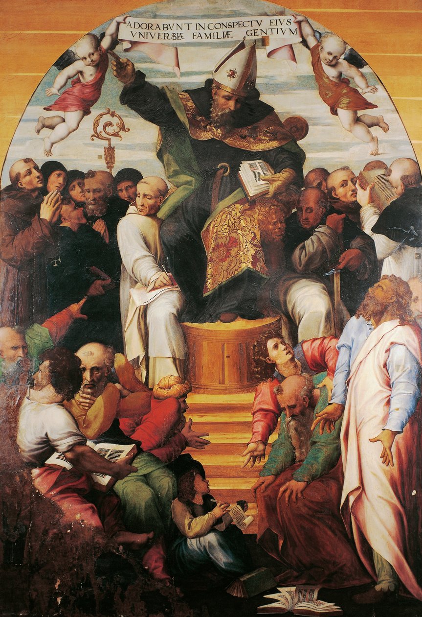 Szent Ágoston dicsőségben, vitatkozva az eretnekekkel, Marco Cardisco (kb. 1486-1542) alkotó: Marco (c.1486 1542) Cardisco
