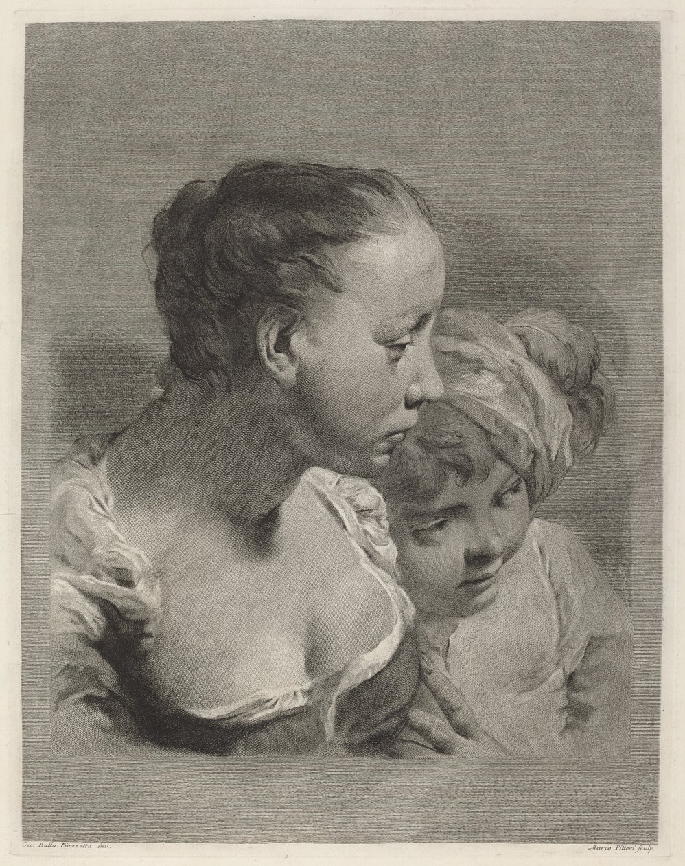 Fiatal nő és egy fiú jobbra néz alkotó: Marco Alvise Pitteri after Giovanni Battista Piazzetta