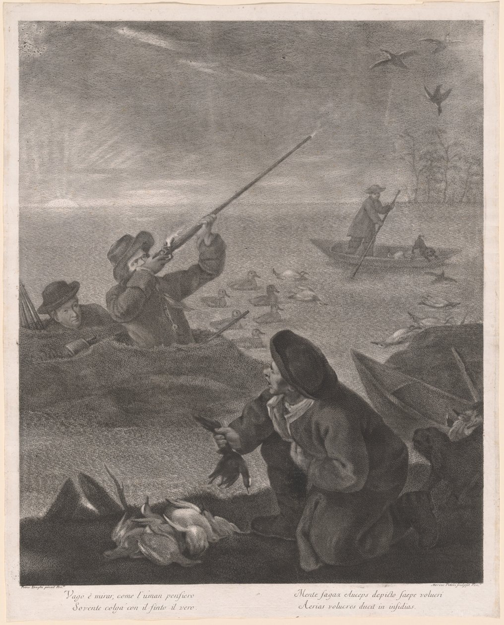 Homályos célozni, uman pensiero-val... (Lövés a rejtekhelyből) alkotó: Marco Alvise Pitteri after Pietro Longhi