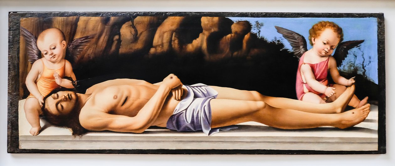 Halott Krisztus és két angyal alkotó: Marco Basaiti