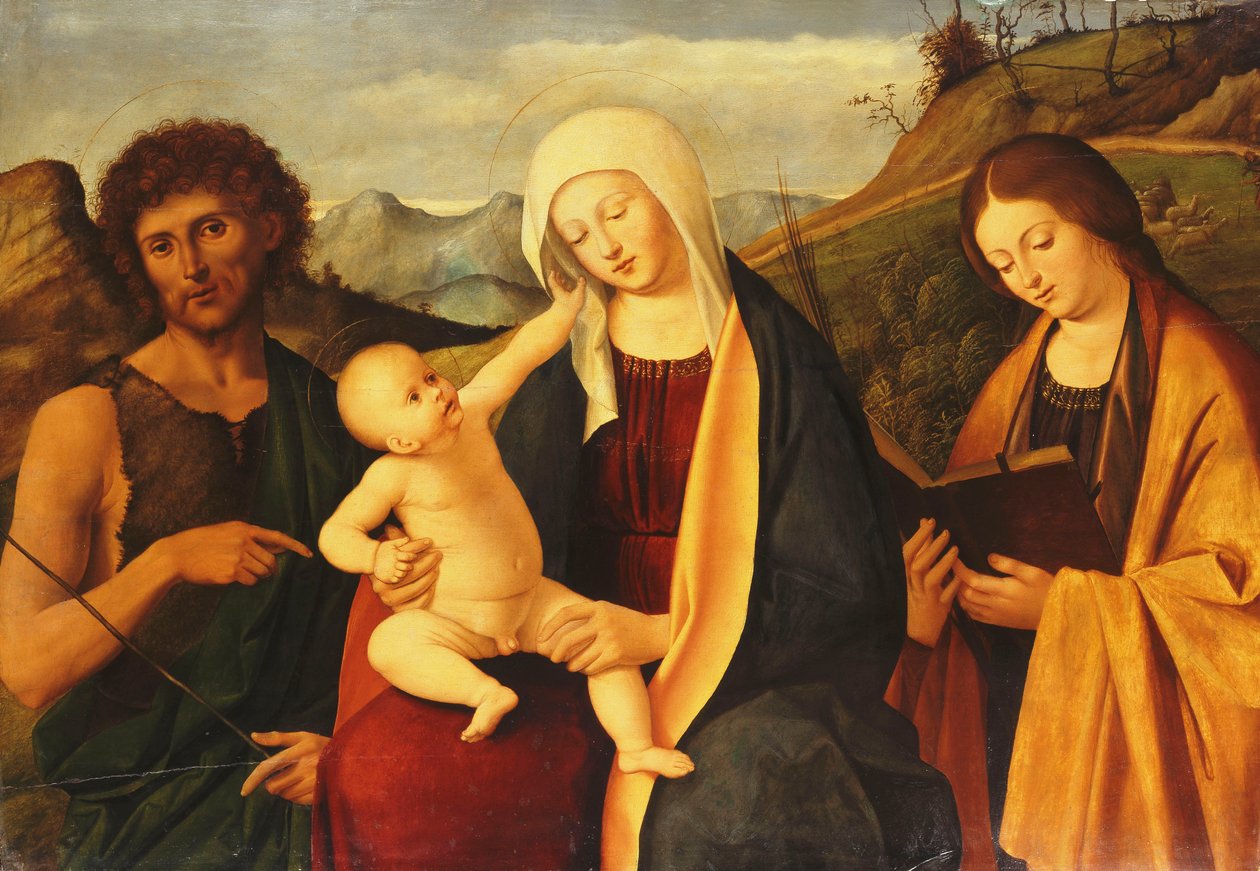A Madonna és a gyermek Keresztelő Szent Jánossal és egy női szenttel, alkotó: Marco Basaiti