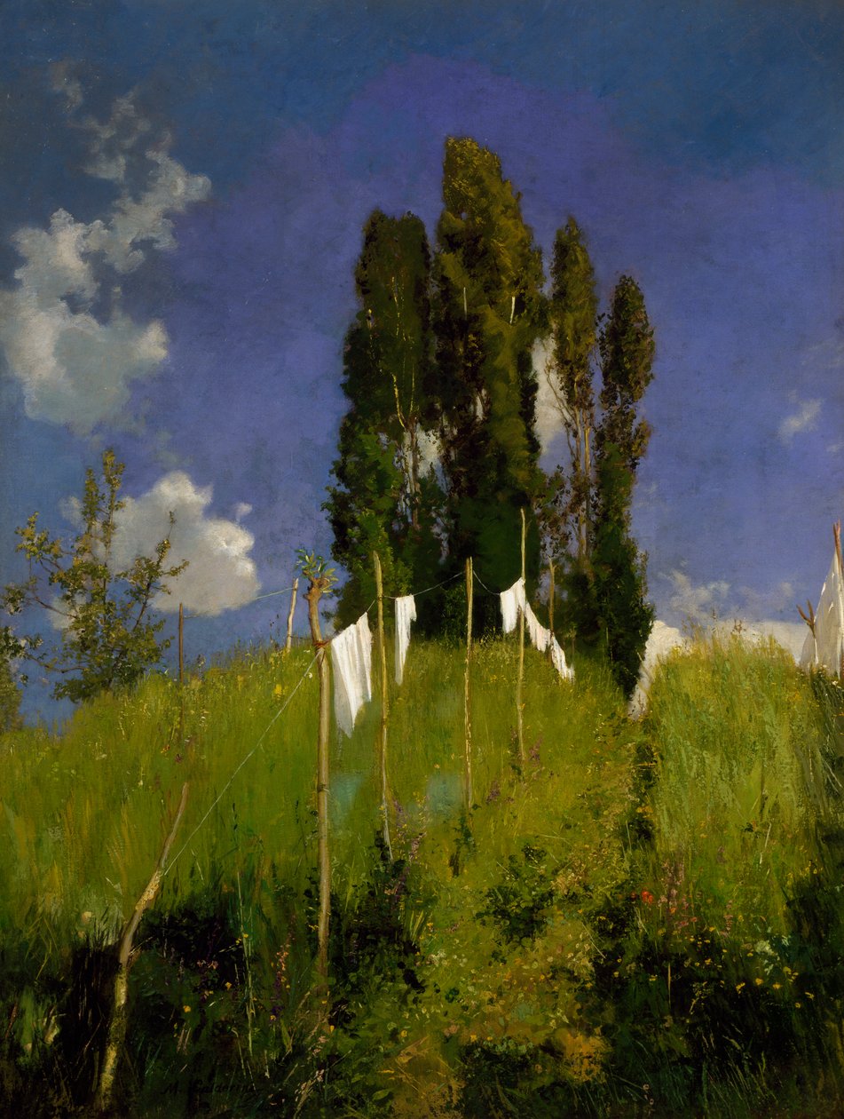 Mosás rétje, 19. század utolsó negyede, Marco Calderini (1850-1941), olaj, vászon, 65x51 cm. Olaszország alkotó: Marco Calderini