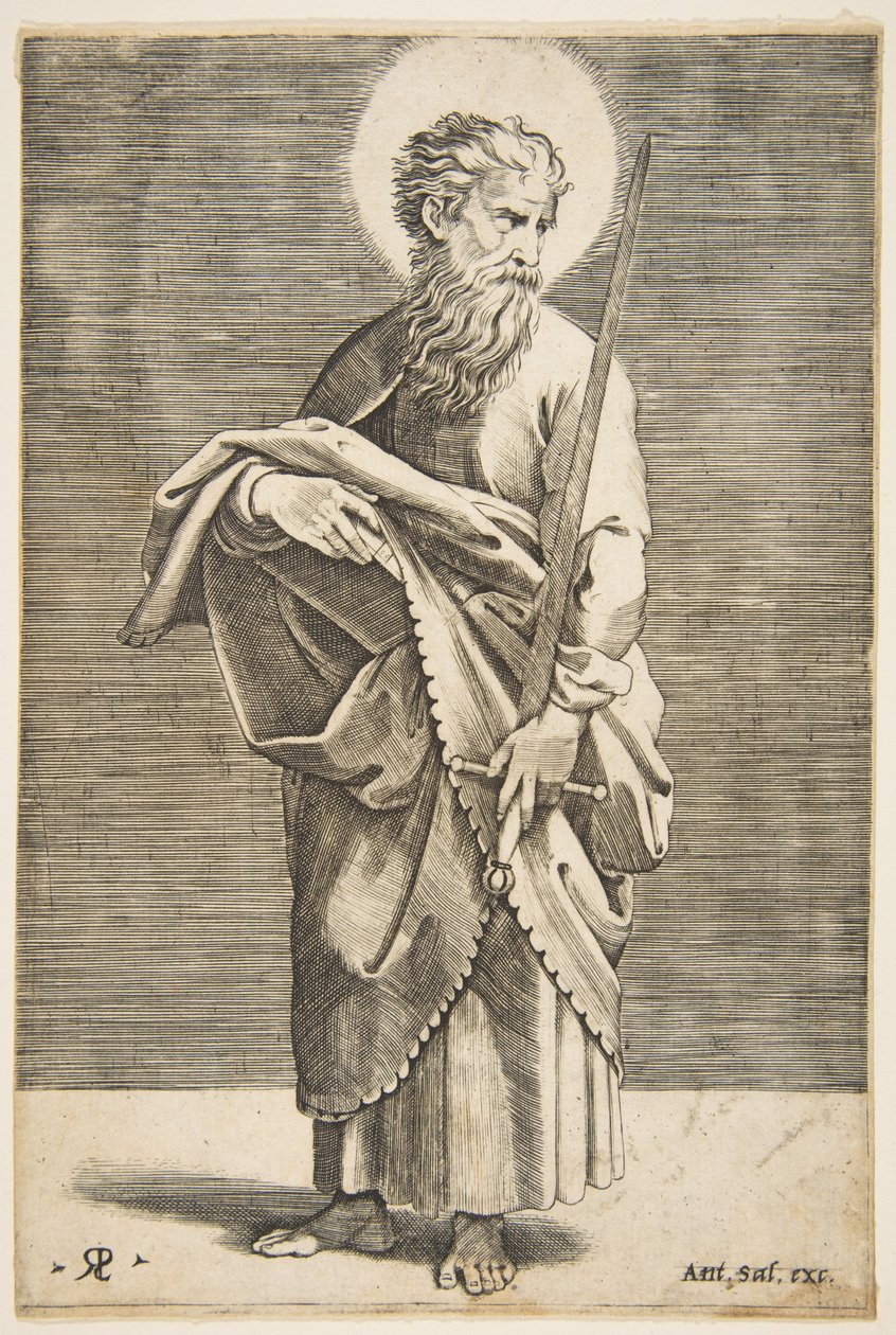 Szent Pál jobbra néz, kardot és könyvet tart, kb. 1515-27. alkotó: Marco Dente