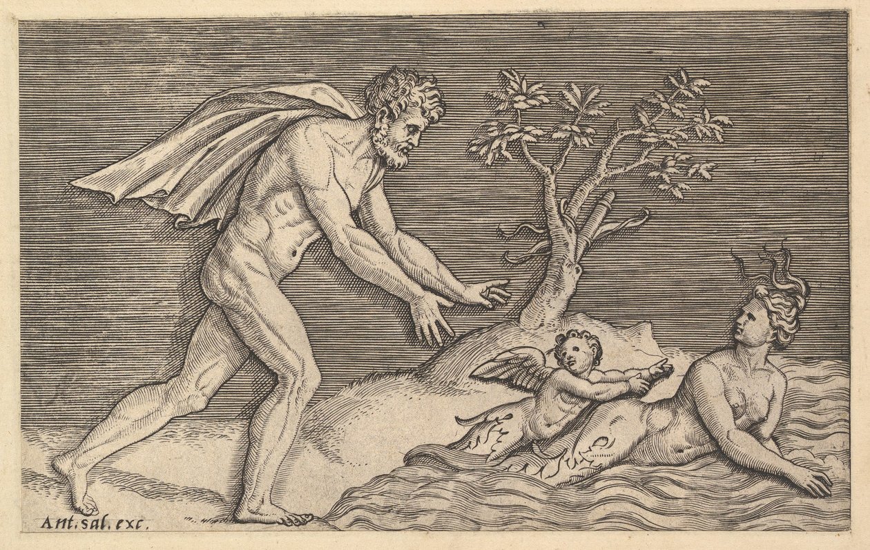 A római nagyszerűség tükre: Meztelen férfi üldözi a naiádot, kb. 1515-1527. alkotó: Marco Dente