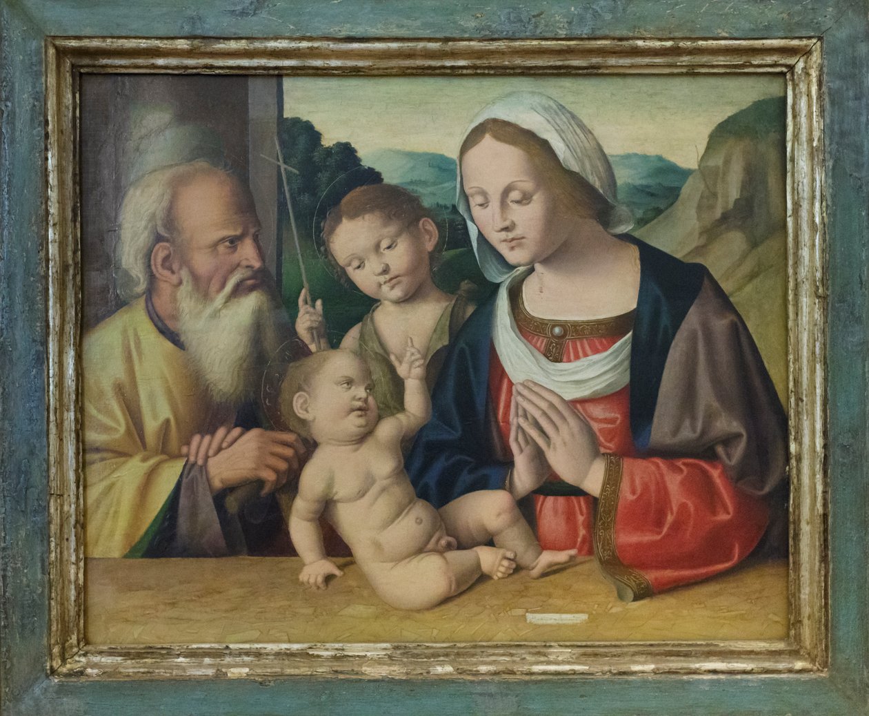 Szent család Keresztelő Szent Jánossal, 1525-39 körül (olaj, tábla) alkotó: Marco Palmezzano