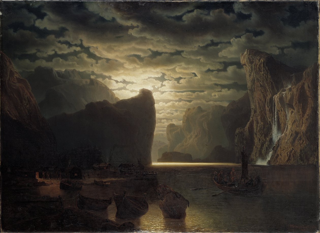 Norvég fjord holdfényben, 1861 alkotó: Marcus Larson