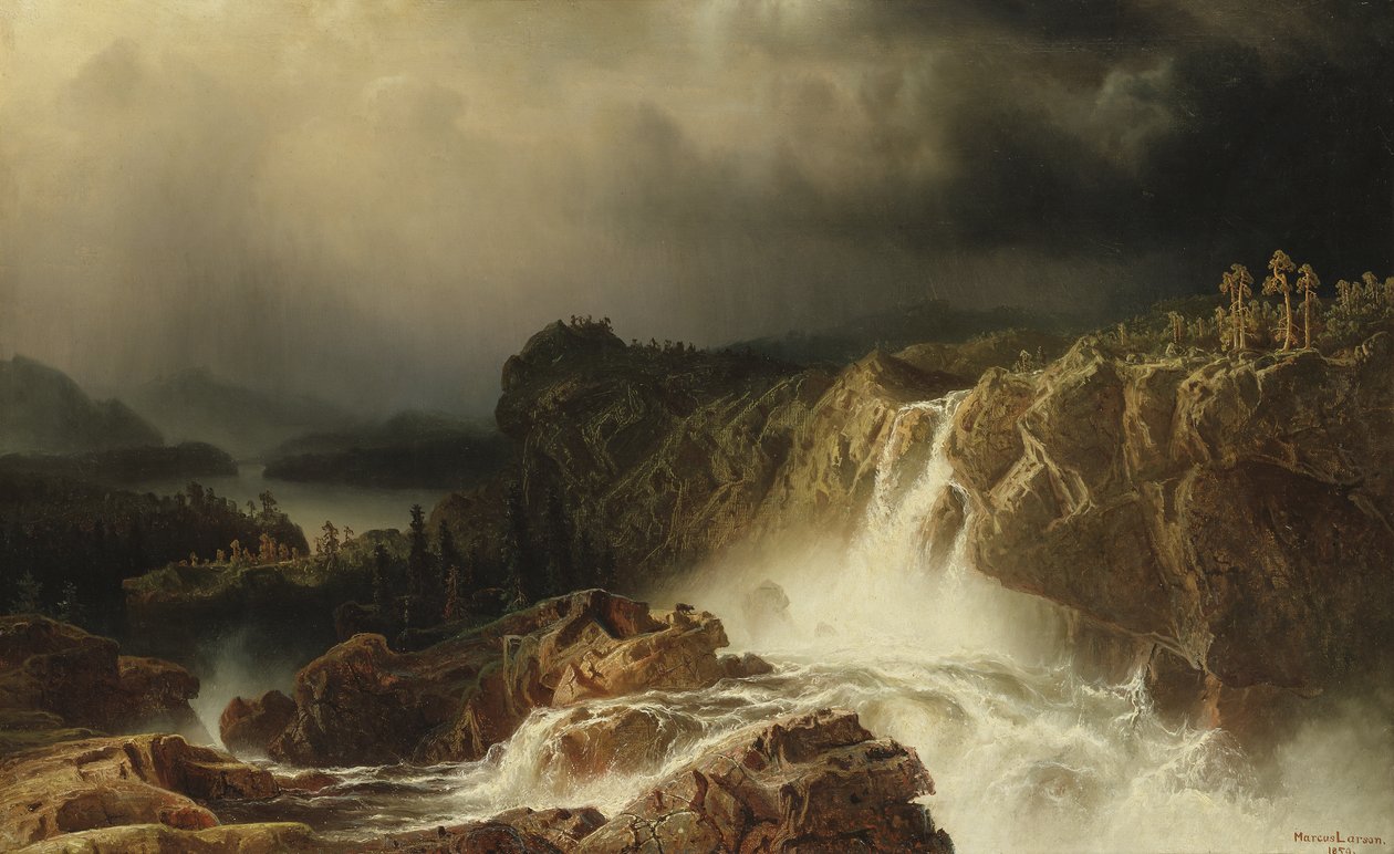 Sziklás táj vízeséssel Smalandban, 1859 alkotó: Marcus Larson