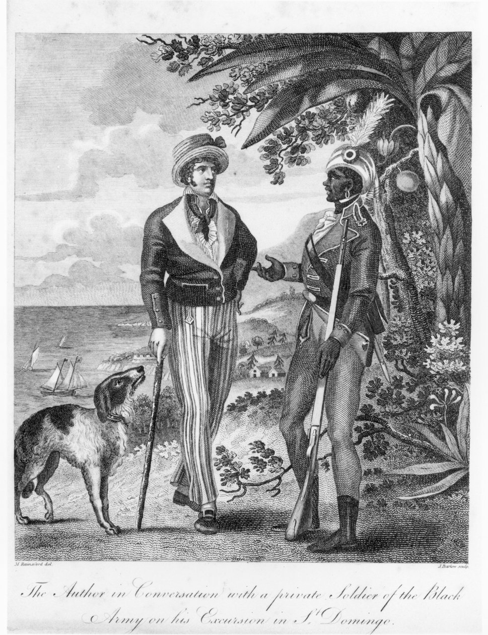 Marcus Rainsford kapitány (1750 körül-1805) a Fekete Hadsereg egyik közkatonájával, az 1805-ben kiadott "An Historical Account of the Black Empire of Hayti" című könyv címlapképe. alkotó: Marcus Rainsford