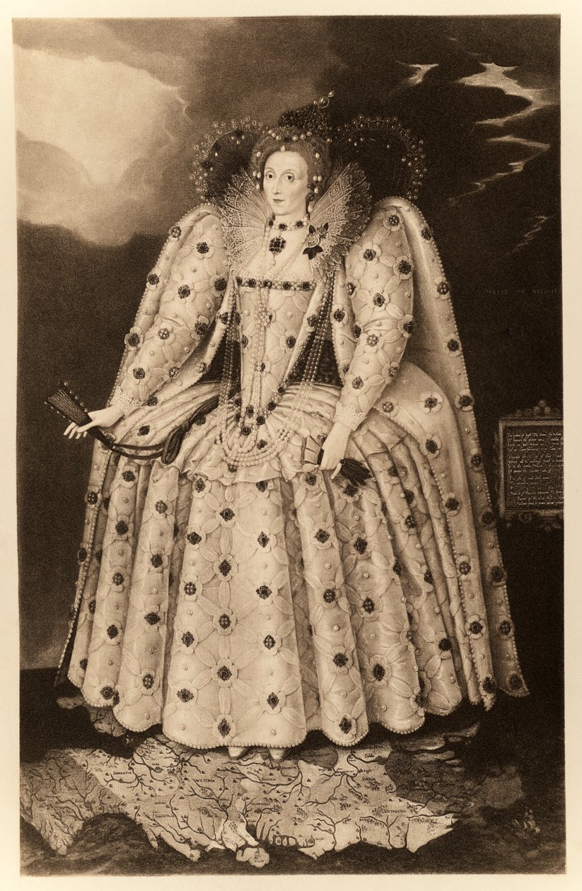 I. Erzsébet királynő ("The Ditchley-portré"), a "James I and VI"-ból, Manzi Joyant und Co. Paris, 1904 (kollotípia) alkotó: Marcus Garret Gheeraerts the Younger