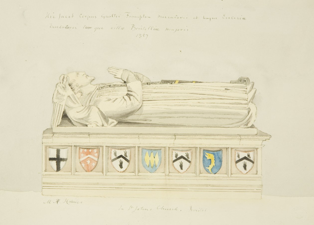 Képmás Walter Frampton sírján a Szent János-templomban (ceruza és akvarell papíron) alkotó: Marcus H. Homes