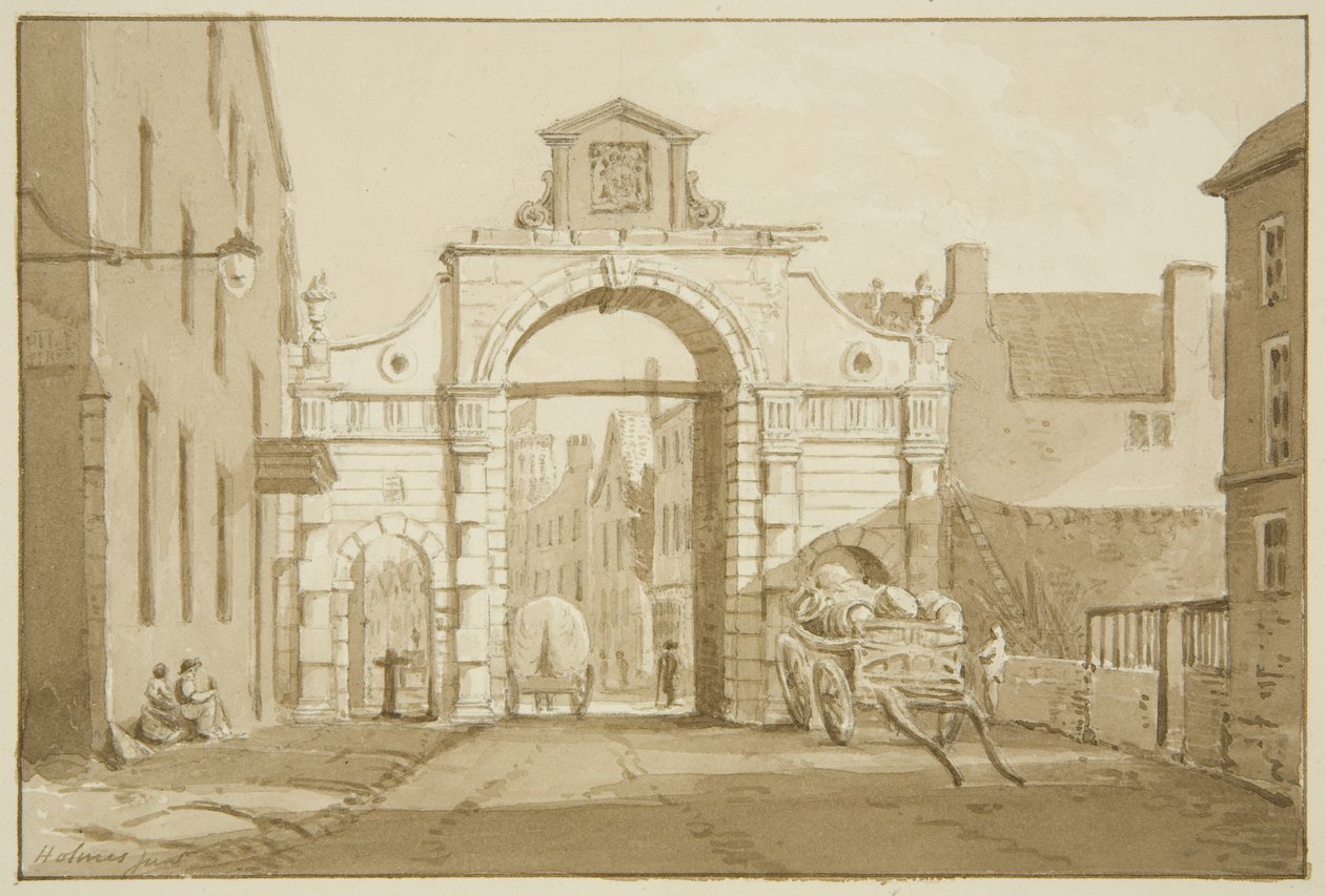 Temple Gate (ceruza és akvarell papíron) alkotó: Marcus H. Homes