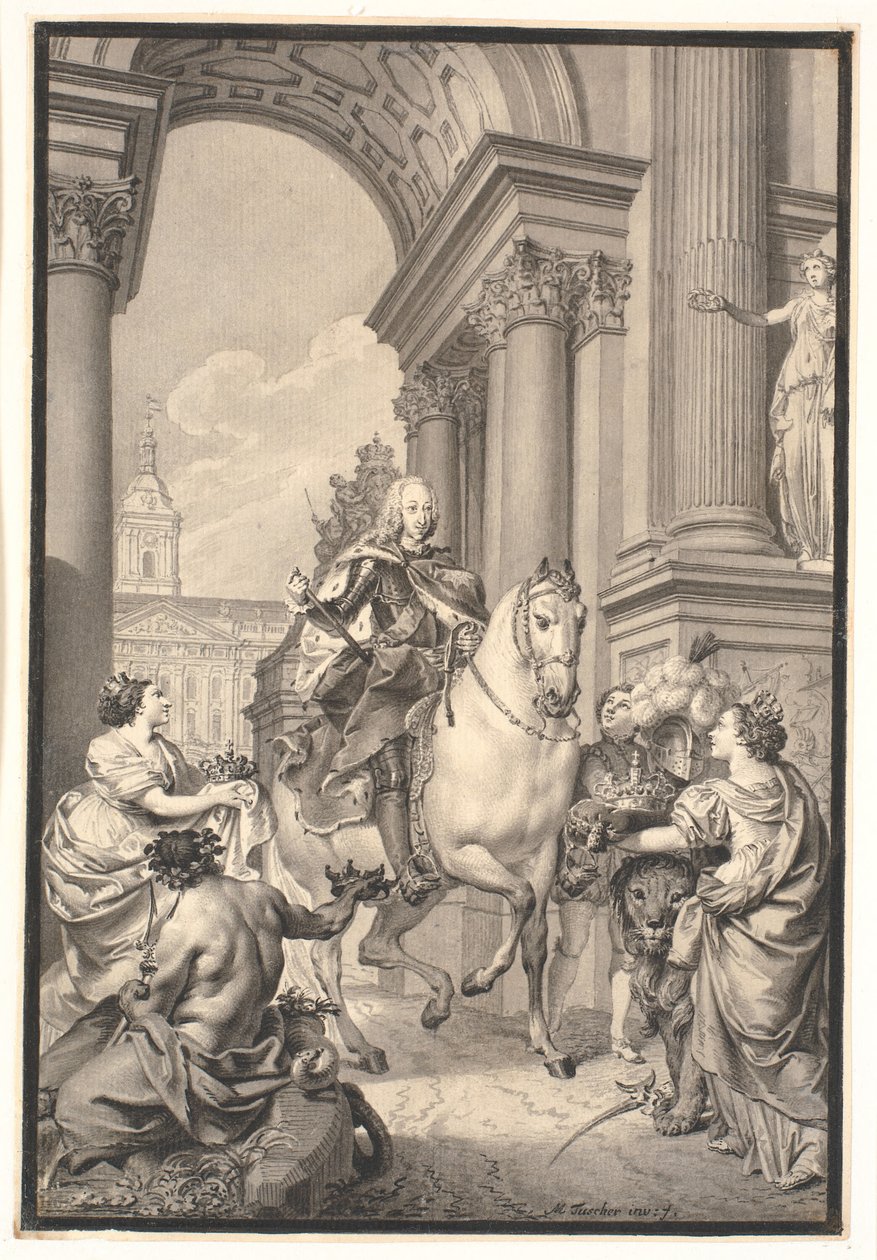 A festmény előkészítése: Dánia és Norvégia tiszteleg Chr. VI (elégett Christiansborggal 1794) alkotó: Marcus Tuscher