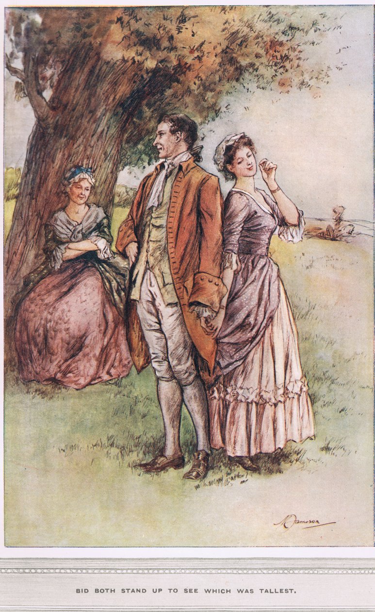 „Mindkettő feláll, hogy lássa, melyik a legmagasabb” – illusztráció Oliver Goldsmith „The Vicar of Wakefield” című művéből, 1910 körül alkotó: Margaret Jameson