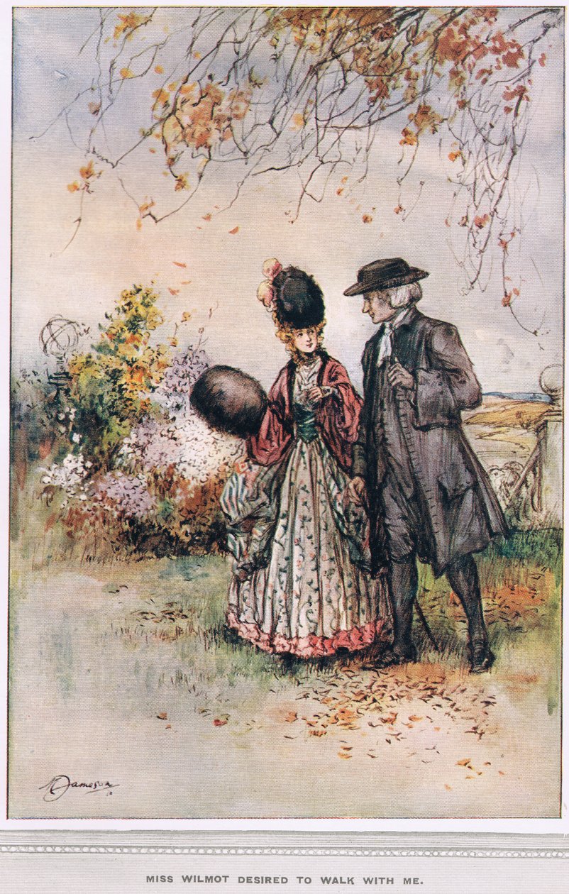 "Miss Wilmot szeretne velem sétálni", illusztráció Oliver Goldsmith "The Vicar of Wakefield" című művéből, 1910 körül. alkotó: Margaret Jameson