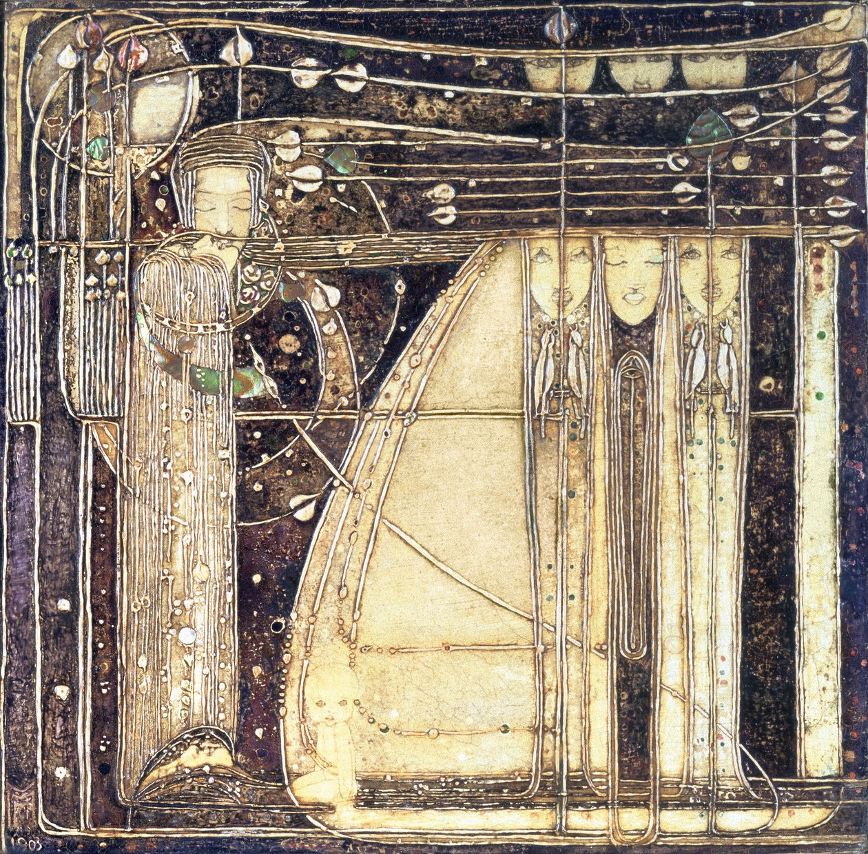 A szél operája, 1902 körül (intarziás gesso tábla) alkotó: Margaret MacDonald Mackintosh